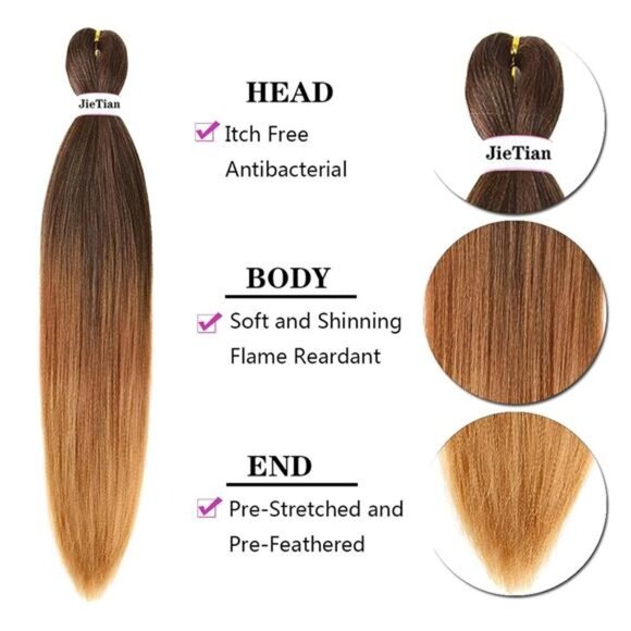 Liang Dian Pre Stretched Braiding Hair Ombre 30 Inch 8 Packs Synthetic Crochet - Picture 3 of 7